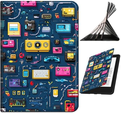 for Samsung Galaxy Tab A 8.0" 2017 SM-T380/T385 Case | Slim Leather Smart Cover with Multi-Angle Anti-Slip Stand [Auto Wake/Sleep] Shell for Women Men, Retro Radio