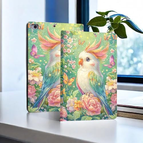 for Microsoft Surface Pro 7 Plus,Surface Pro 7/6/5/4 12.3" Tablet Case,Auto Wake/Sleep,Adjustable Stand Protective Cover - Cute Parrot Flower