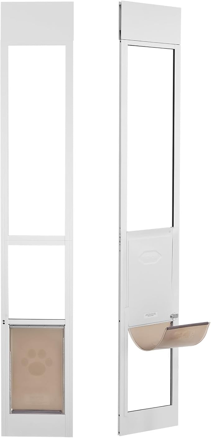 VEVOR Dog Door for Sliding Glass Door Large Doggy Door for Sliding Doors | For Dogs, 75 7/8"-80 11/16" Adjustable Height, Aluminum Frame, Tempered Glass, Pet Doors with Hinge Structure, Flap and Lock