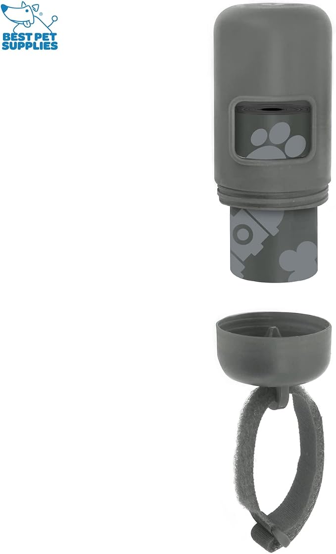 Best Pet Supplies Dog Poop Bag Holder Leash Attachment with Reusable Dispenser for Travel, Walking, Park, and Outdoor Use, Durable with Clip-On - Gray, Pack of 2, Plastic Dispenser w/30 Bags