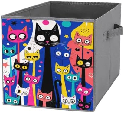 Cats Colorful Storage Bin with Handles, Oxford Fabric Foldable Storage Cube Organizer for Clothes, Towels, Bedroom, Living Room, Home Organization