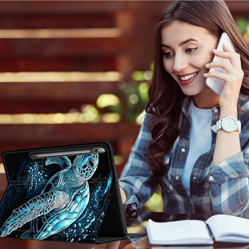 for Samsung Galaxy Tab S6 Lite 10.4 Inch 2024/2022/2020 Case | Slim Leather Smart Cover with Multi-Angle Anti-Slip Stand [Auto Wake/Sleep] Shell for Women Men, Blue Black Turtle