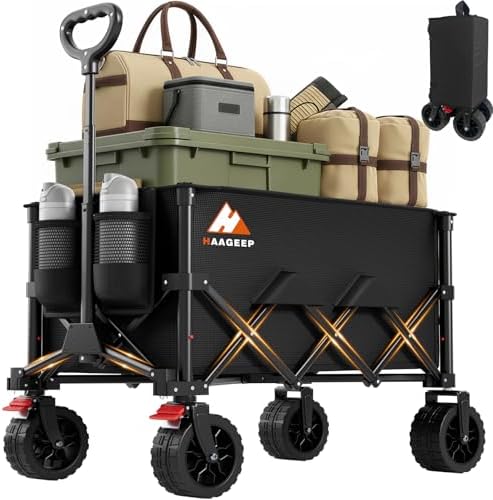 Folding Wagon Cart with Wheels Foldable - Collapsible Wagons Carts Heavy Duty, Fold Up Portable Utility Wagon for Grocery Beach Fishing Camping Shopping, Carrito para Cargar Cosas Con Ruedas(180L)