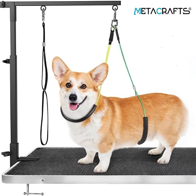 Dog Grooming Arm with Pet Grooming Hammock, getlstub 35" Pet Grooming Table Arm with Adjustable No Sit Haunch Holders, Dog Grooming Stand with Loop Noose for Small and Medium Pets at Home or Salon