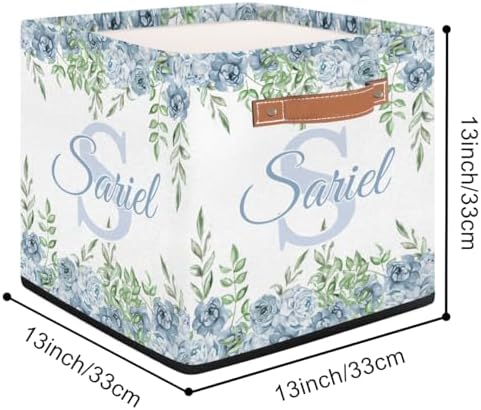 Storage-Basket with Handle Personalized Decor-Organizer-Bins for Bedroom Collapsible Laundry Basket as Gifts for Girls Boys Baby Adults Storage-Bins Blue Floral