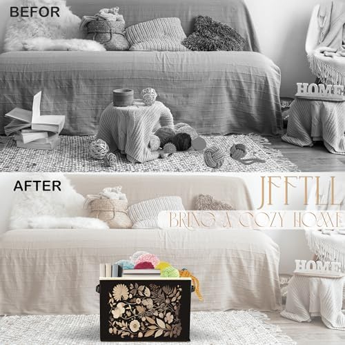 Vintage Dark Botanical Floral Storage Bins with Handles, Modern Boho Nature Flower Leaf Collapsible Laundry Basket Storage Box for Home Bedroom Bathroom Clothes Toys Books