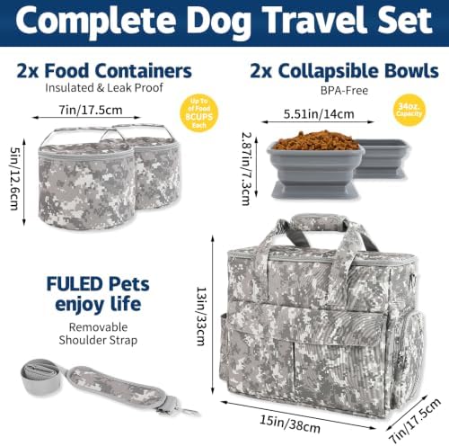 Dog Travel Bag with 2 Food Containers Collapsible Bowls & Feeding Mat,Camo