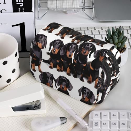 Dachshund Weiner Pet Dog print Pencil Case Box Organizer,Large Capacity Portable Big Pencil Bags with Zipper for Office Home