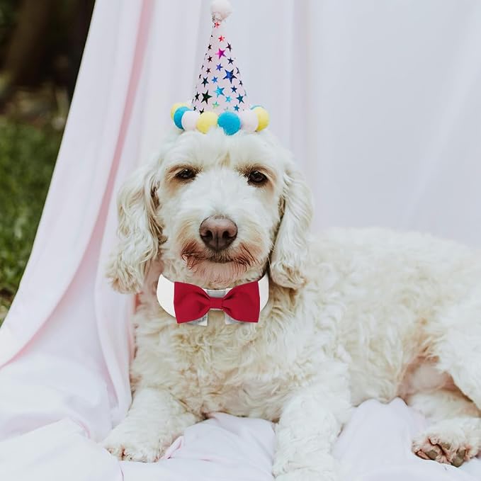 Elegant Dog Bow Tie - Cute Tuxedo Bowtie with Adjustable White Collar for Formal Pets - Perfect for Valentines, Weddings, and Birthdays