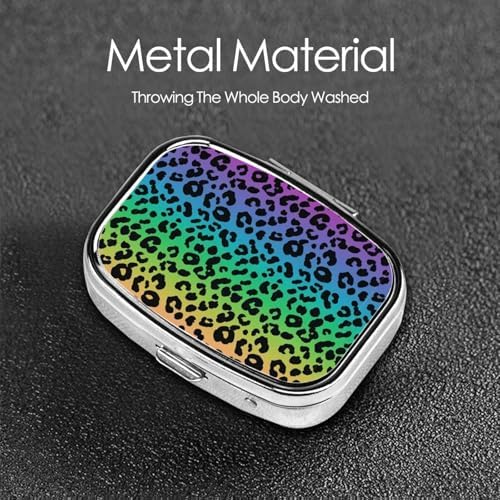 Elderly Pill Organizer Simple AM/PM Box Large-Compartment Medicine Case Arthritis-Friendly, Colorful Cheetah Leopard Animal Print Rainbow