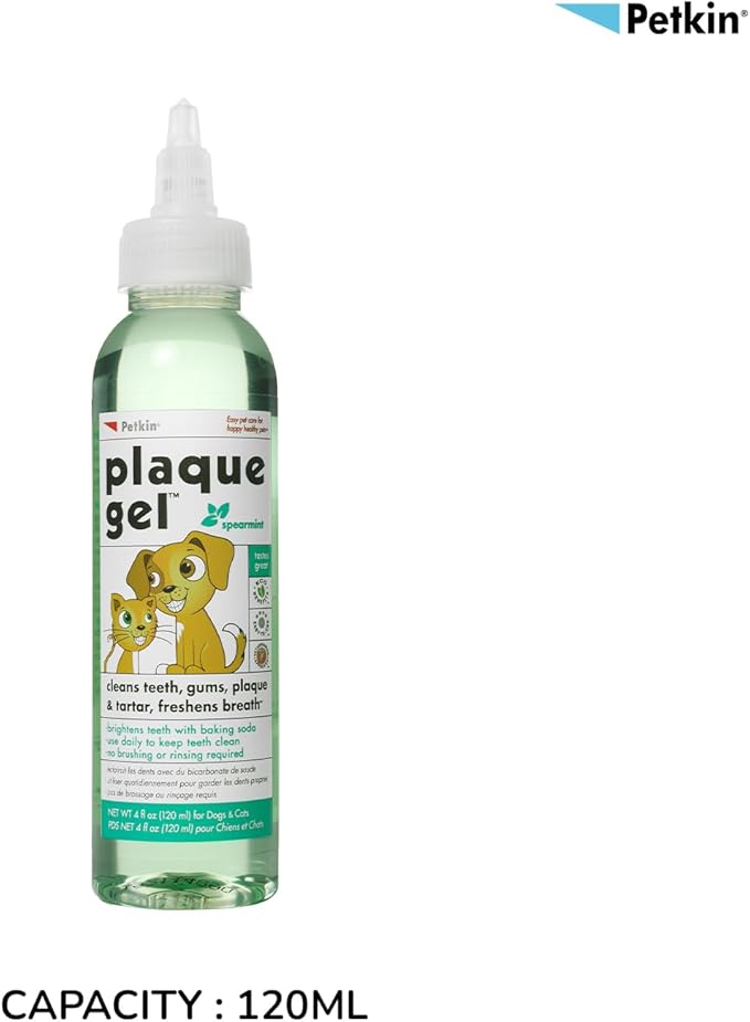 Petkin Plaque Remover Gel – Cleans Teeth and Gums, Removes Plaque and Tartar - Freshens Breath and Whitens Teeth with Baking Soda - Ideal for Daily Use, No Brushing or Rinsing - 4 fl oz