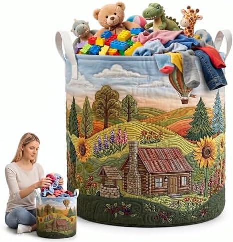 Cute Rustic Laundry Basket for Bedroom and Bathroom, Foldable Decorative Storage Bin for Towels Toys and Blankets(20" x 28")