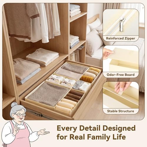 GRANNY SAYS Drawer Organizer Clothes, 6 Pack Dresser Organizer Bins for Nursery, Closet Organization and Storage Dividers for Clothing, Baby Clothes, Underwears, Beige