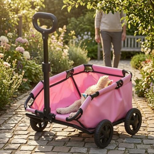 Industrial Pet Carrier Wagon Transport Cart with Open Top Basket and Reinforced Frame Foldable Push Trolley Design Oxford Cloth and PVC Suitable for Walks Trips Short outings Outdoors