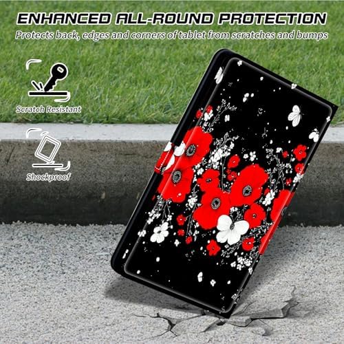 Universal Case for T-Mobile Revvl Tab 2 10.1" Model:9185W 2025/Revvl Tab 5G 10.36" 2023, 360 Degree Rotating Kickstand Protective Stand Leather Shell Cover for 9"-10.5", Red White Flowers