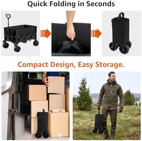 Folding Wagon Cart with Wheels Foldable - Collapsible Wagons Carts Heavy Duty, Fold Up Portable Utility Wagon for Grocery Beach Fishing Camping Shopping, Carrito para Cargar Cosas Con Ruedas(180L)