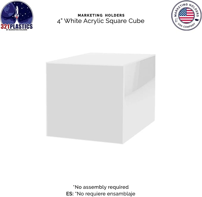 6 Pack 4" Acrylic Display Riser Box with One Open Side No Lid Versatile Glossy White Square Lucite Retail Product Platform or Merchandise Storage Bin No Assembly by Marketing Holders