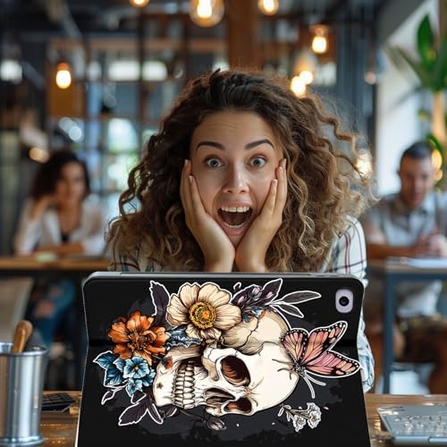 for Microsoft Surface Pro 7 Plus,Surface Pro 7/6/5/4 12.3" Tablet Case,Auto Wake/Sleep,Adjustable Stand Protective Cover - Skull Butterfly Flower