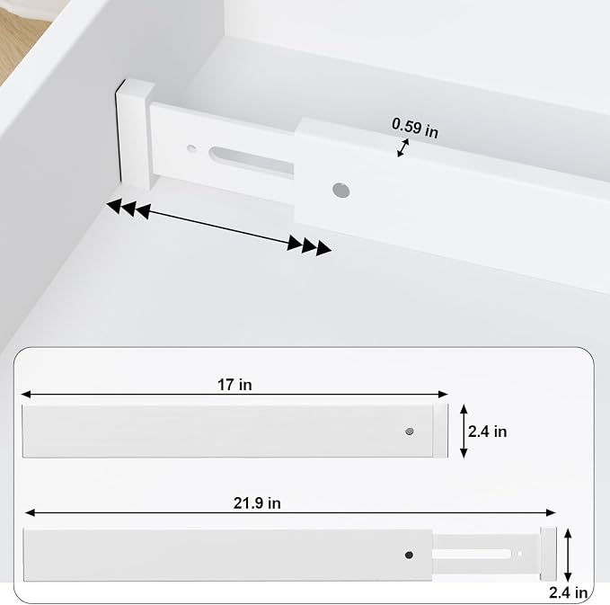 Bamboo Kitchen Drawer Divider 4 Pack,17-22" Adjustable Utensil Drawer Organizer for Dresser Bathroom Bedroom,White