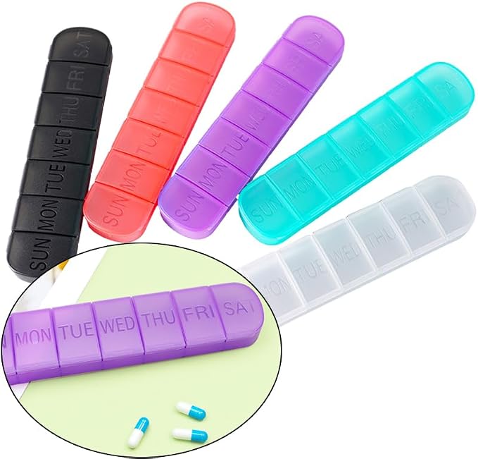 Weekly Pill Organizer, Once a Day, 7-Day Pill Box Container Tablet | Matte Purple, Large 7 Compartment Vitamins Case Pill Dispenser for Medicine, Medication, Fish Oils, Supplements, Capsule