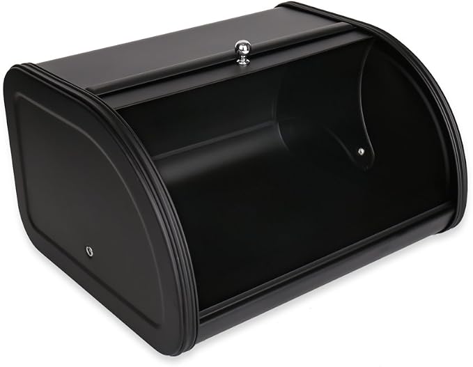 Home by Jackie Inc X458 Black Metal Bread Box/Bin/kitchen Storage Containers with Roll Top Lid (Black) | Large Space, Keeps Bakery Items Fresh Longer, Stores Cookies, Bagels, Muffins