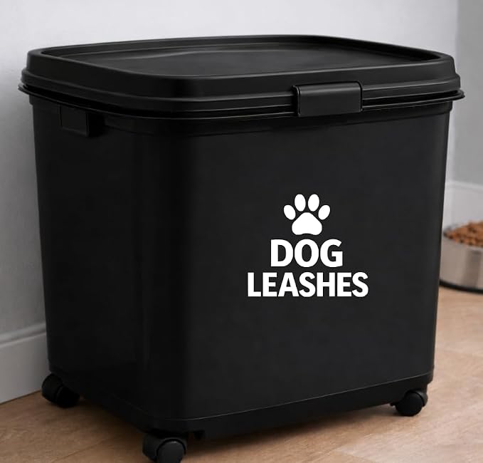 Dog Leashes Vinyl Decal – Waterproof Storage Label Sticker for Pet Organizer Bin or Hook Station (White)