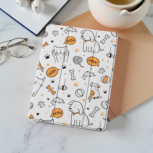 Cute Pets Animal Case for 13" iPad Pro(2024), Clear TPU Smart Stand Back Cover with Pencil Holder, Auto Wake/Sleep Foldable Shockproof Protective Case