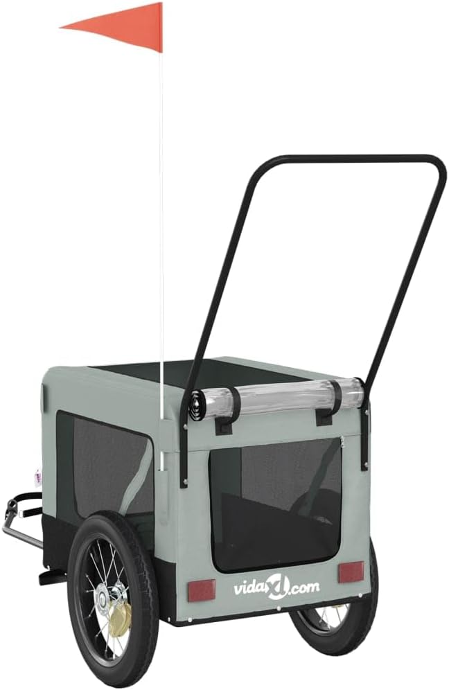 Pet Bike Trailer for Small Dogs, Foldable Bicycle Cargo Trailer with Iron Frame and Oxford Fabric, Includes Mesh Windows, Reflectors and Flag for Safety