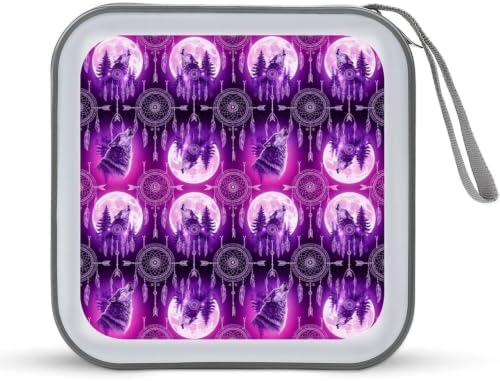 CD Protective Case Wolves 40 Capacity DVD Holder Wallet | Hard Plastic Disc Storage Binder Native American Wolves, Sturdy Zipper, Portable Carry Handle for Home Travel