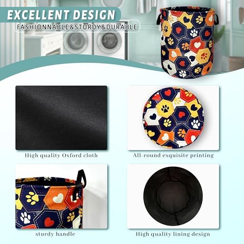 Colorful Dog Paws Hearts Laundry Basket Foldable Hamper 18.9"x16.5"