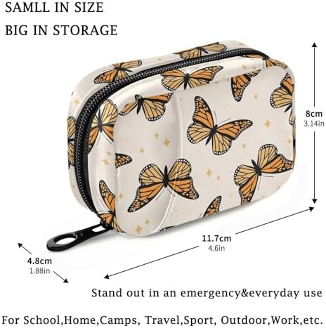Fustylead Beautiful Monarch Butterflies and Glitter Stars Travel Pill Case Bag with Zipper Weekly Pill Box 8 Compartments 7 Day Personal Pill Case Purse Medicine Case Organizer