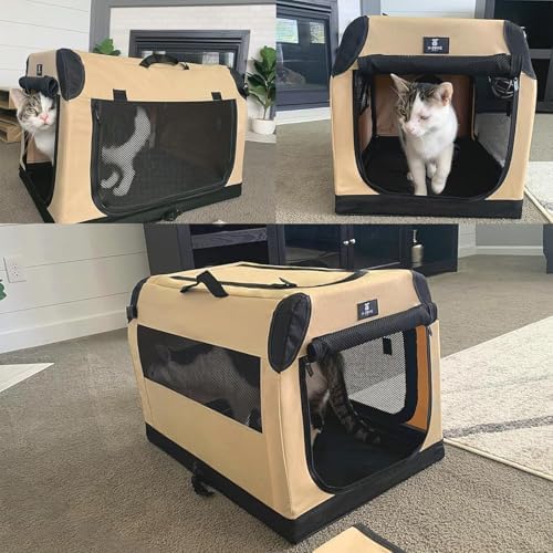 X-ZONE PET 3-Door Portable Soft-Sided Folding Soft Dog Travel Crate Collapsible Pet Kennel,XX-Large, 40 x 27 x 27 Inches,Tan