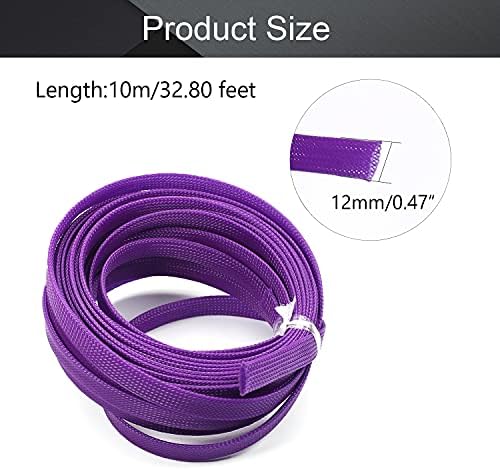 Bettomshin 1Pc 32.8Ft(10m) Cable Management Sleeve, 1/2"(12mm) Width PET Purple Cord Protector, Wire Loom Tube Insulated Split Sleeving for USB Cable Power Cord Organizer Video Cable Hider