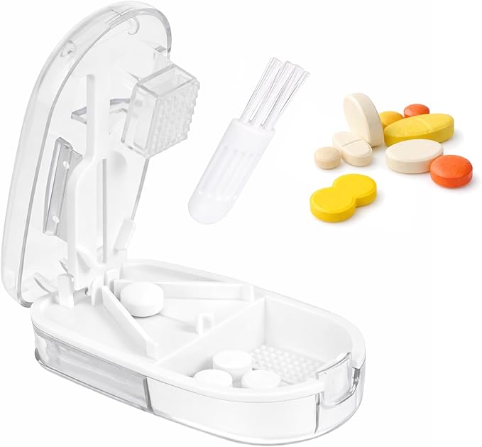 Pill Cutter and Crusher,Tablet Splitter with Pill Storage，Transparent White