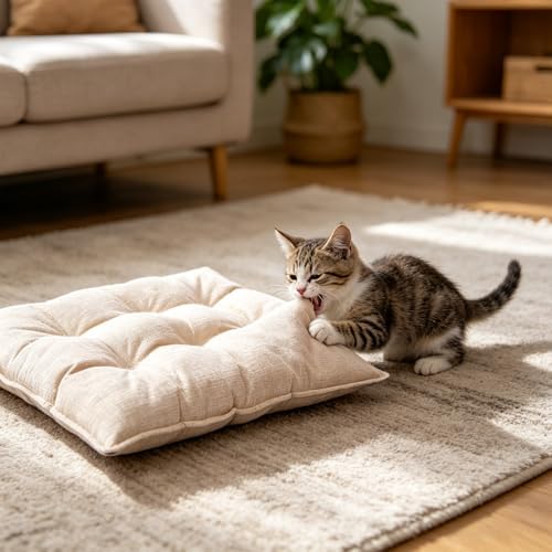 Chew Proof Dog Bed for Crate, Indestructible Durable Kennel Mat with Reinforced Corners, Large Washable Chew Resistant Pet Pad for Small Chewers (Beige, 29"×23")