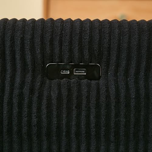52" Corduroy Love seat Sofa Day Bed Recliner with Storage Pocket USB Charger Minimalist Design 2-Seat Sofa Set with Velvet Fabric for Living Room Office Apartment Black