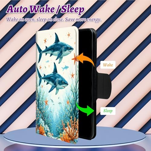 Rotating Handle Case for Samsung Galaxy Tab A11 2026/A9 2024 8.7 Inch, 360 Degree Swivel Kickstand with Magnetic Closure Leather Protective Cover for Women Men, Tuna Under the Sea