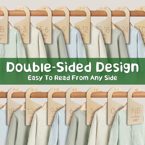 Wooden Double-Sided Baby Closet Dividers for Baby Clothes Organizer, 0-24M | Set of 8, Size Ranged from NB to TD, Gender Neutral Design, Fits for Almost Closet Rods, Gift for Baby Shower and Nursery