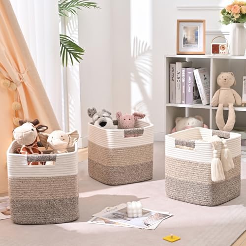 11 Inch Storage Cubes, 6 Pack Cube Storage Bins for Organizing, Cotton Rope Woven Baskets for Shelves, Bathroom, Kids Room, Closets, Baby Nursery