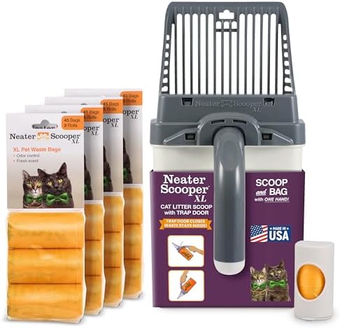 Neater Pet Brands Neater Scooper XL Cat Litter Scoop, 195 Refill Bags – Extra-Large Capacity Mess-Free Cat Litter Scooper with Bag for Large & Multiple Cats, Spill-Proof Litter Box Scooper with Holder