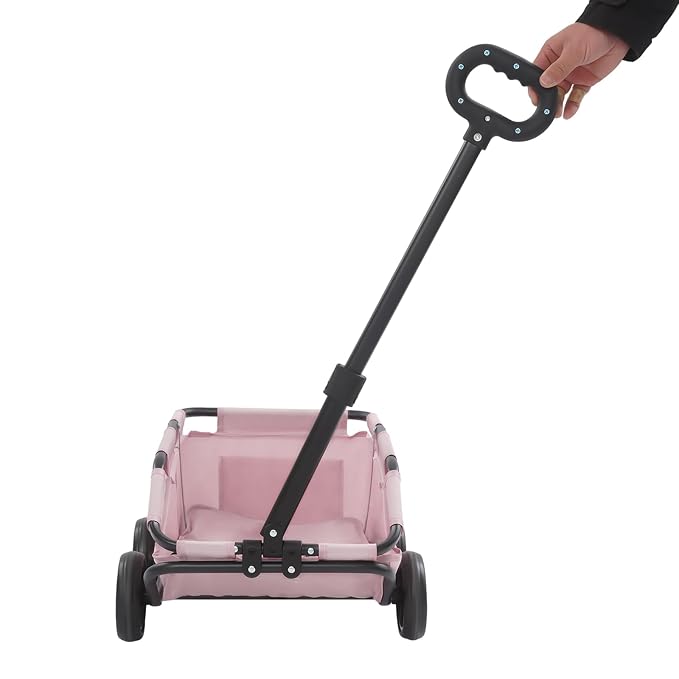 Mini Dog Strollers, 4 Wheel Foldable Dog Stroller, Portable Pet Carrier Dog Cart w/Side Storage Pocket Adjustable & 360° Rotatable Pull Rod for Small Pets Travel Shopping Walking (Pink)
