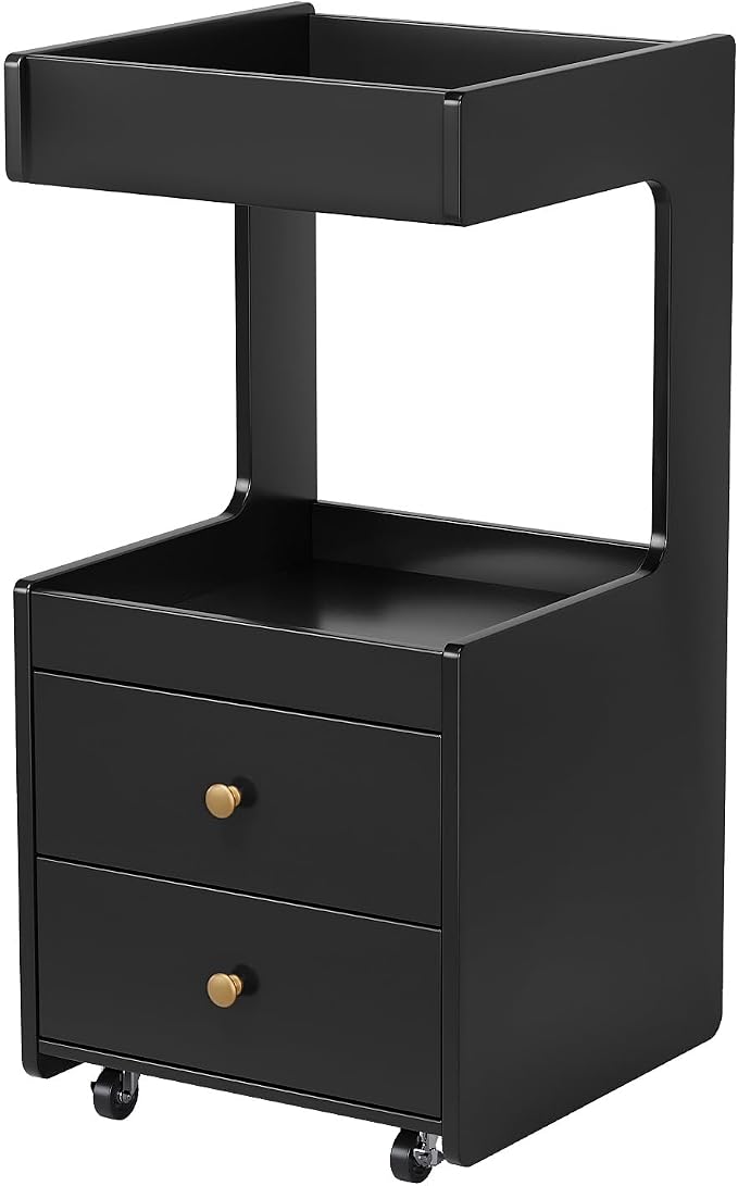 OmySalon Salon Trolley Cart, Esthetician Cart with Wheels, Hair Styling Station with 2 Drawers, 1 Open Shelf, Mobile Storage Cabinet Utility Trolley for Beauty Salon Spa, Black