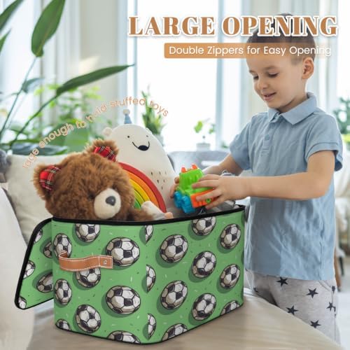 Sports Soccer Balls Storage Box with Zipper Lid | Collapsible, Fabric, Storage Bin, Handle, Large, Closet Organizer, Containers, Bedroom, Home, Soccer Football
