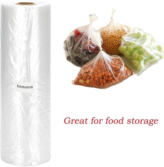 Immuson 12" x 20" Plastic Produce Bag on a Roll Food Storage Bag Clear Plastic Produce Bag for Fruits, Vegetable,Bread, Kitchen Bags (2800 Bags-8 Roll)