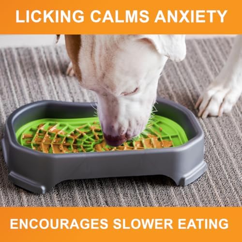 Neater Pets Neat-LIK Dog Lick Mat w/Mess-Proof Tray, Lick Mat for Dogs, Cats, Puppy, Reduces Anxiety & Boredom, Peanut Butter Slow Feeder, Interactive Treat Licking Pad (Purple & Green/Gunmetal)
