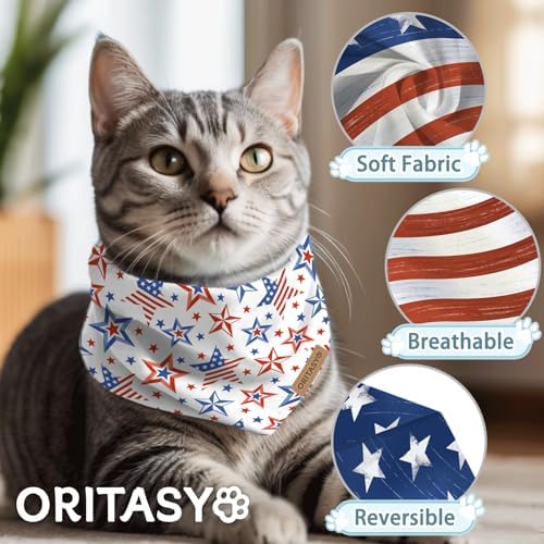 4th of July Dog Bandanas, 2-Pack Triangle Reversible Pet Scarves, Premium Fabric, US Flag Bandana for All Dogs (Small, Style 3)