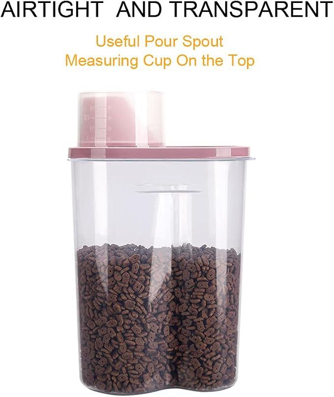 2 Pack 2lb/2.5L Pet Food Storage Container with Measuring Cup, Can Covers and Bowl for Small Dog, Cat, Waterproof-BPA Free (Blue and Pink)