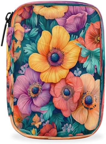 Pill Organizer Box Flower Flowers Colorful 7-Day Weekly Medicine Pill Case Travel Pill Container Portable Pill Holder Storage Purse Bag Small Compact Size for Vitamin Supplement Birth Control