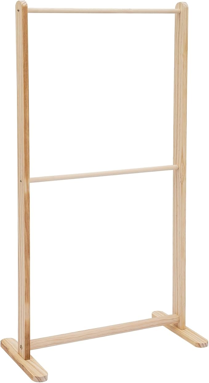 Pet Clothing Display Stand, 2 Tier 11Lbs Solid Wood Dog Garment Rack | Solid wood construction,22.24x9.45x43.31in,removable middle crossbar,slip-resistant pads,for boutique home store.