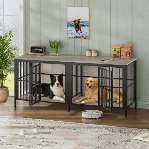 80" Dog Crate End Table, Double Dog Crates, Dog Kennel Furniture for 1-2